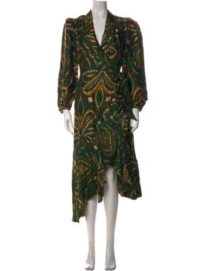 Pre-owned Farm Rio Printed Midi Length Dress W/ Tags In Green