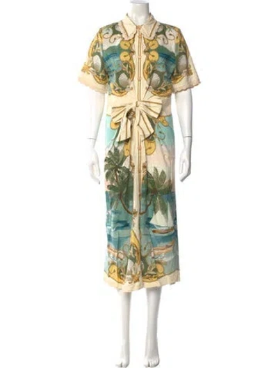 Pre-owned Farm Rio Printed Midi Length Dress W/ Tags In Neutral