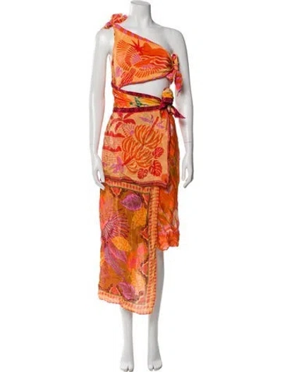 Pre-owned Farm Rio Printed Midi Length Dress W/ Tags In Orange