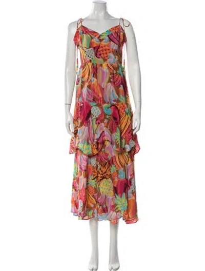Pre-owned Farm Rio Printed Midi Length Dress W/ Tags In Pink