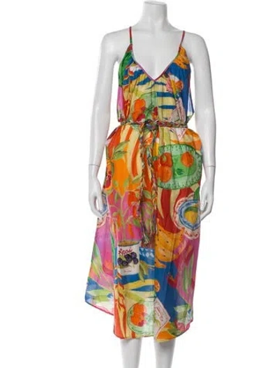 Pre-owned Farm Rio Printed Midi Length Dress W/ Tags In Red