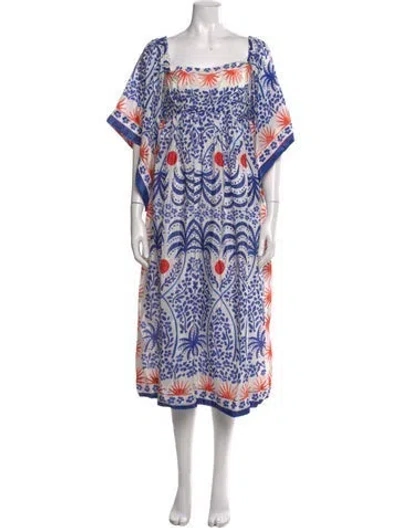 Pre-owned Farm Rio Printed Midi Length Dress In White