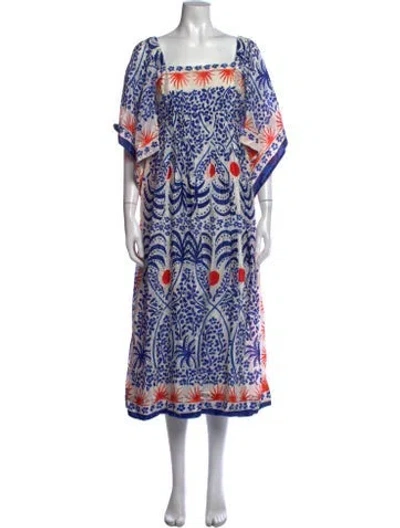 Pre-owned Farm Rio Printed Midi Length Dress In White