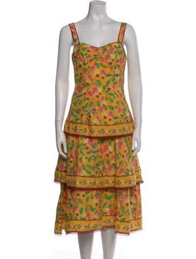 Pre-owned Farm Rio Printed Midi Length Dress In Yellow