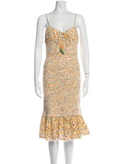 Pre-owned Farm Rio Printed Midi Length Dress In Yellow