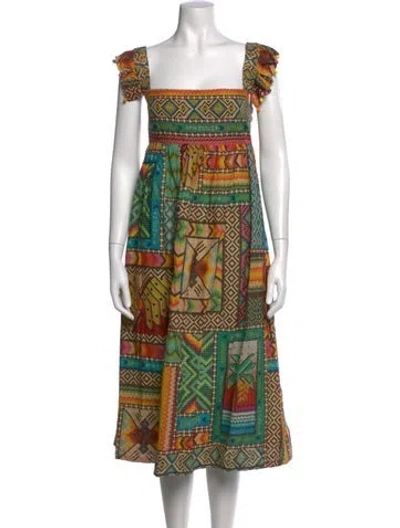 Pre-owned Farm Rio Printed Midi Length Dress In Yellow