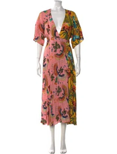 Pre-owned Farm Rio Printed Midi Length Dress In Yellow