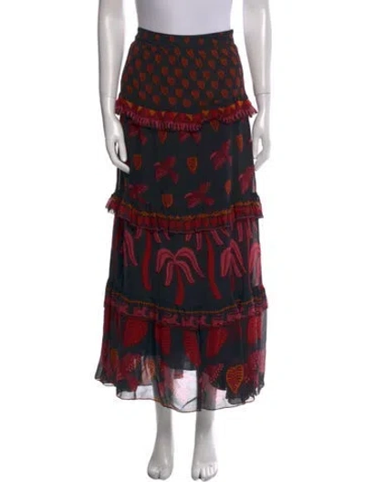 Pre-owned Farm Rio Printed Midi Length Skirt In Black
