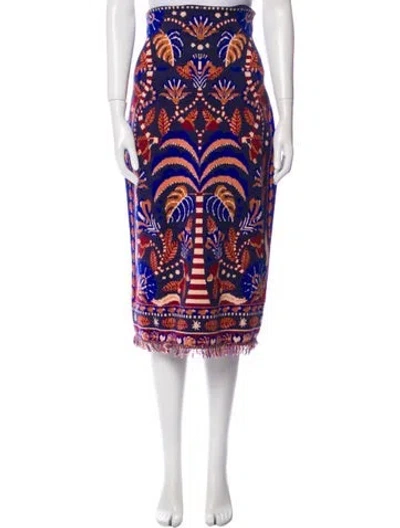 Pre-owned Farm Rio Printed Midi Length Skirt In Blue
