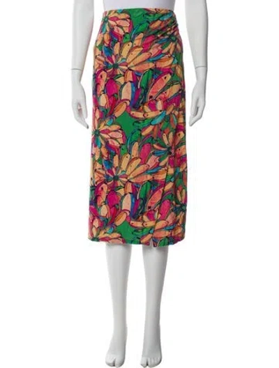 Pre-owned Farm Rio Printed Midi Length Skirt In Blue