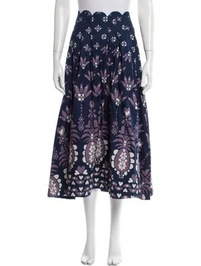 Pre-owned Farm Rio Printed Midi Length Skirt In Blue