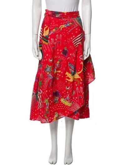 Pre-owned Farm Rio Printed Midi Length Skirt In Orange