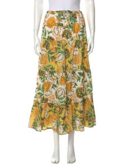Pre-owned Farm Rio Printed Midi Length Skirt In Yellow