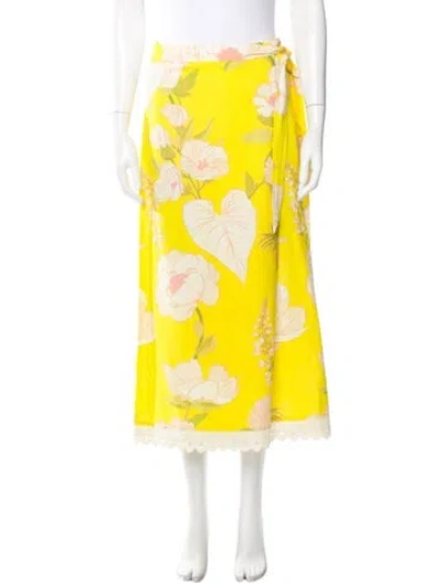 Pre-owned Farm Rio Printed Midi Length Skirt In Yellow