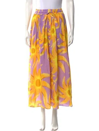 Pre-owned Farm Rio Printed Midi Length Skirt In Yellow