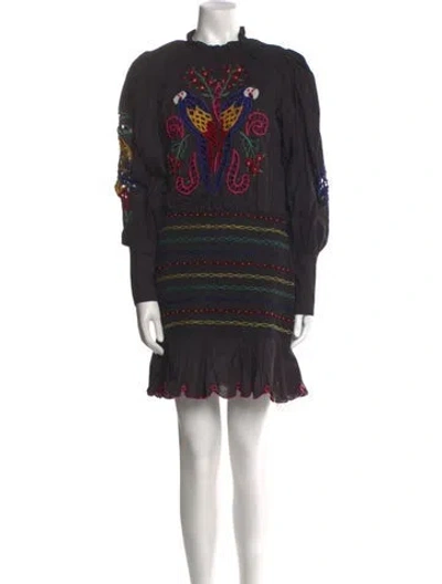 Pre-owned Farm Rio Printed Mini Dress In Black