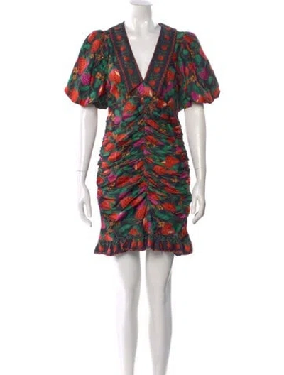 Pre-owned Farm Rio Printed Mini Dress In Black