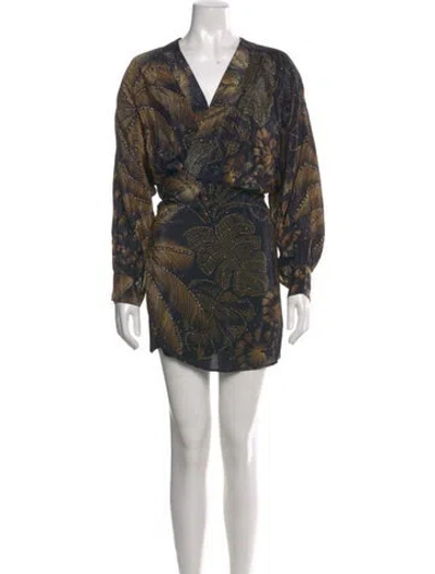 Pre-owned Farm Rio Printed Mini Dress In Black