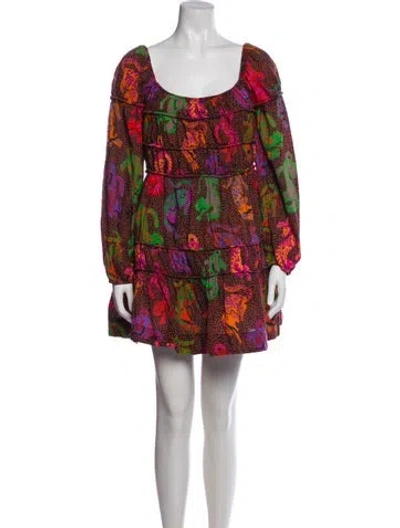 Pre-owned Farm Rio Printed Mini Dress In Black