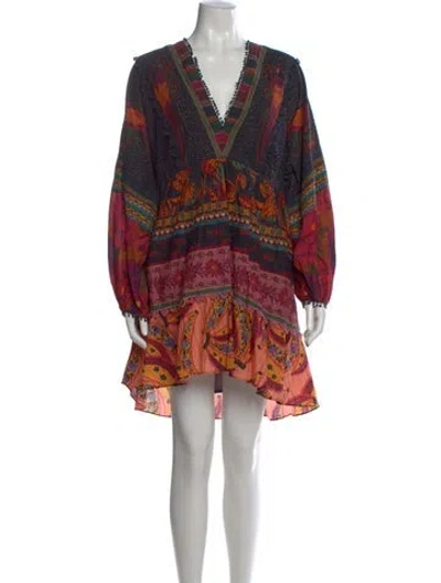 Pre-owned Farm Rio Printed Mini Dress In Black