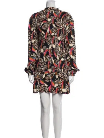 Pre-owned Farm Rio Printed Mini Dress In Black