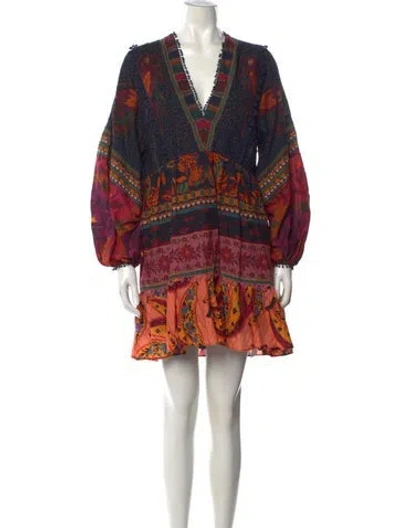 Pre-owned Farm Rio Printed Mini Dress In Black