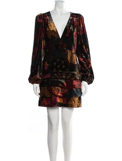 Pre-owned Farm Rio Printed Mini Dress In Black