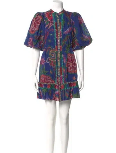 Pre-owned Farm Rio Printed Mini Dress In Blue
