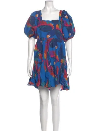 Pre-owned Farm Rio Printed Mini Dress In Blue