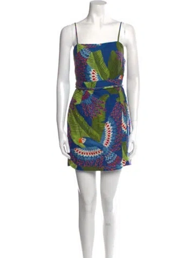 Pre-owned Farm Rio Printed Mini Dress In Blue