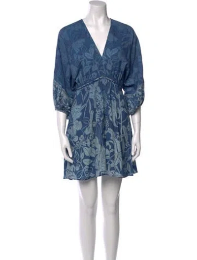 Pre-owned Farm Rio Printed Mini Dress In Blue