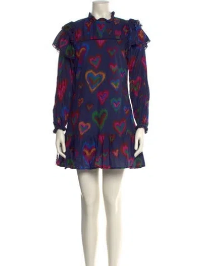 Pre-owned Farm Rio Printed Mini Dress In Blue