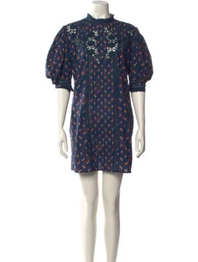 Pre-owned Farm Rio Printed Mini Dress In Blue