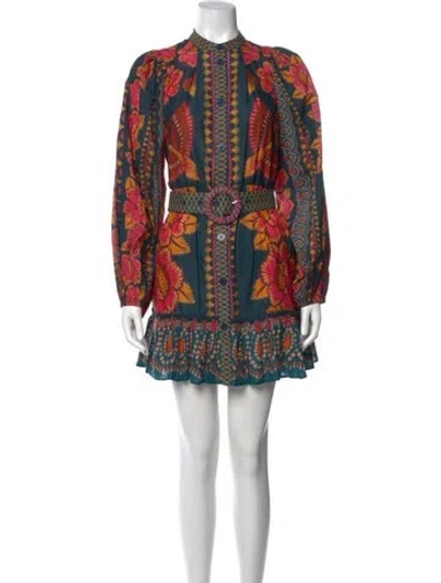 Pre-owned Farm Rio Printed Mini Dress In Blue