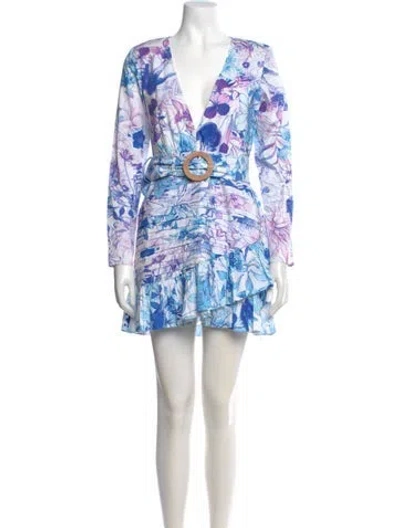 Pre-owned Farm Rio Printed Mini Dress In Blue