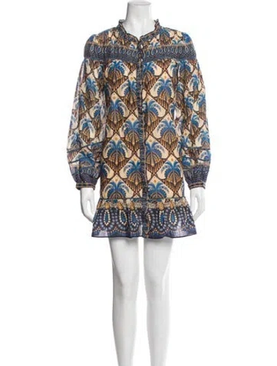 Pre-owned Farm Rio Printed Mini Dress In Blue