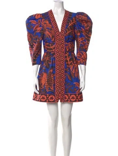 Pre-owned Farm Rio Printed Mini Dress In Blue
