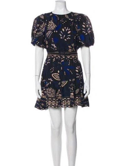 Pre-owned Farm Rio Printed Mini Dress In Blue