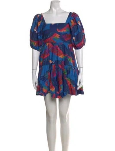 Pre-owned Farm Rio Printed Mini Dress In Blue