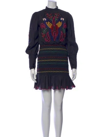 Pre-owned Farm Rio Printed Mini Dress In Blue