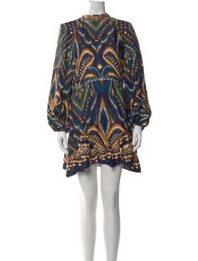 Pre-owned Farm Rio Printed Mini Dress In Blue