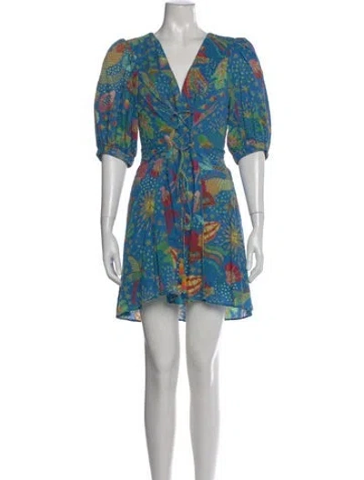 Pre-owned Farm Rio Printed Mini Dress In Blue