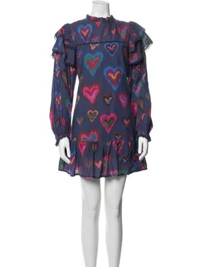Pre-owned Farm Rio Printed Mini Dress In Blue
