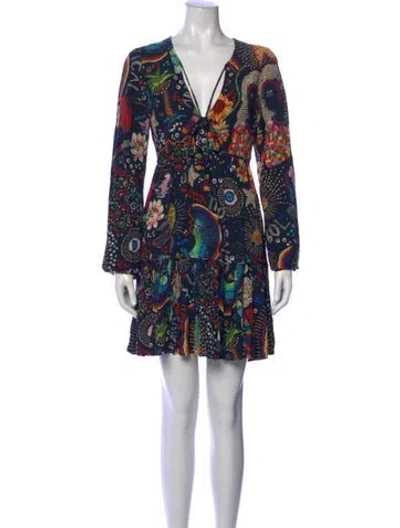 Pre-owned Farm Rio Printed Mini Dress In Blue
