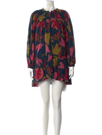 Pre-owned Farm Rio Printed Mini Dress In Blue
