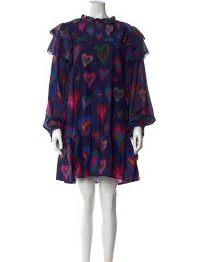 Pre-owned Farm Rio Printed Mini Dress In Blue