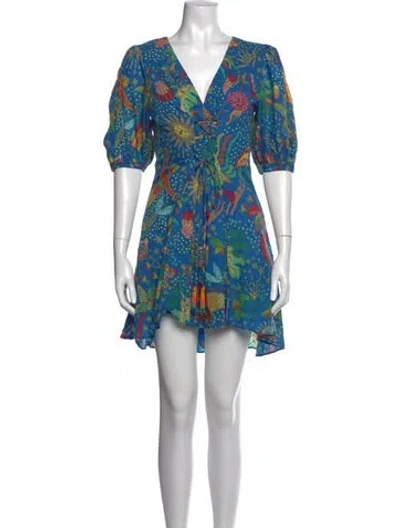 Pre-owned Farm Rio Printed Mini Dress In Blue