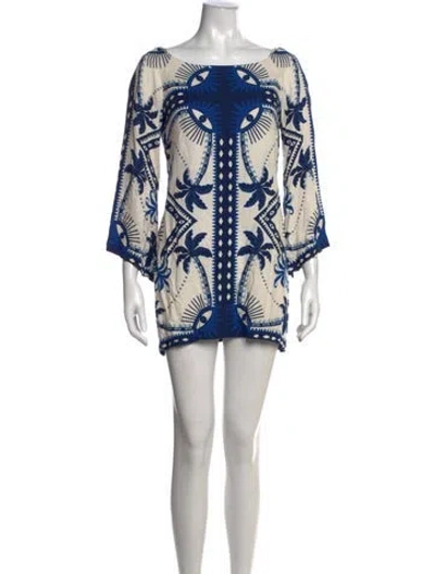 Pre-owned Farm Rio Printed Mini Dress In Blue