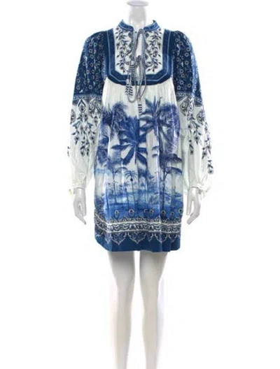 Pre-owned Farm Rio Printed Mini Dress In Blue