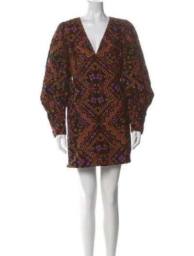 Pre-owned Farm Rio Printed Mini Dress In Brown